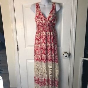 Sunday in Brooklyn Red and Cream Patterned Maxi Dress